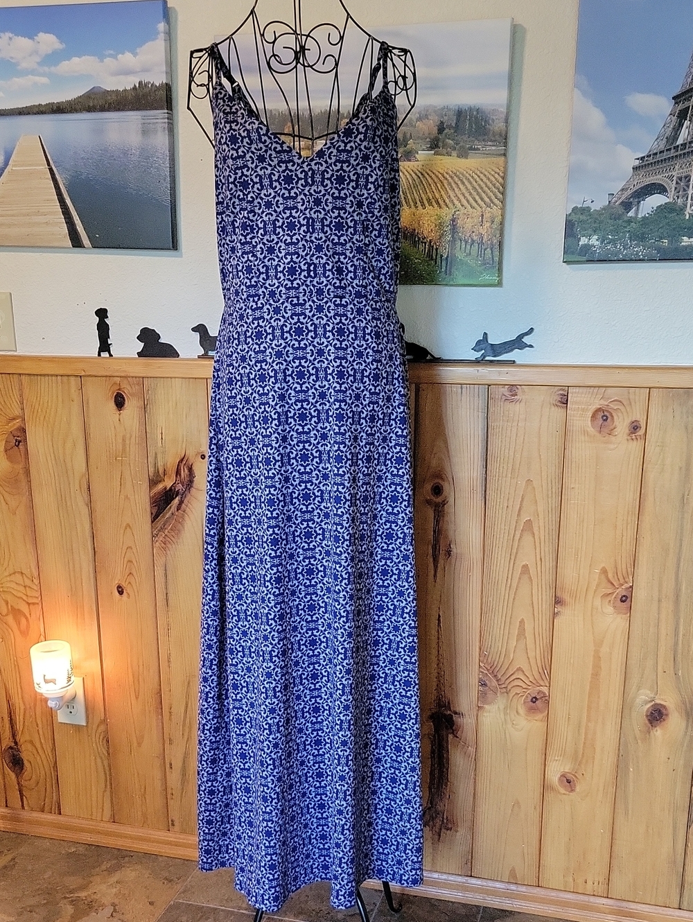 Market & Spruce Blue Printed Spaghetti-Strap Maxi Dress
